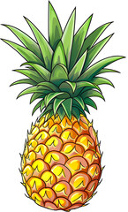 Fresh Pineapple on White Background with Tropical Leaves