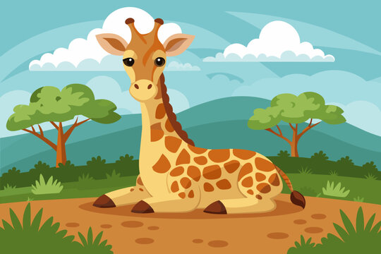 Giraffe lying down in field