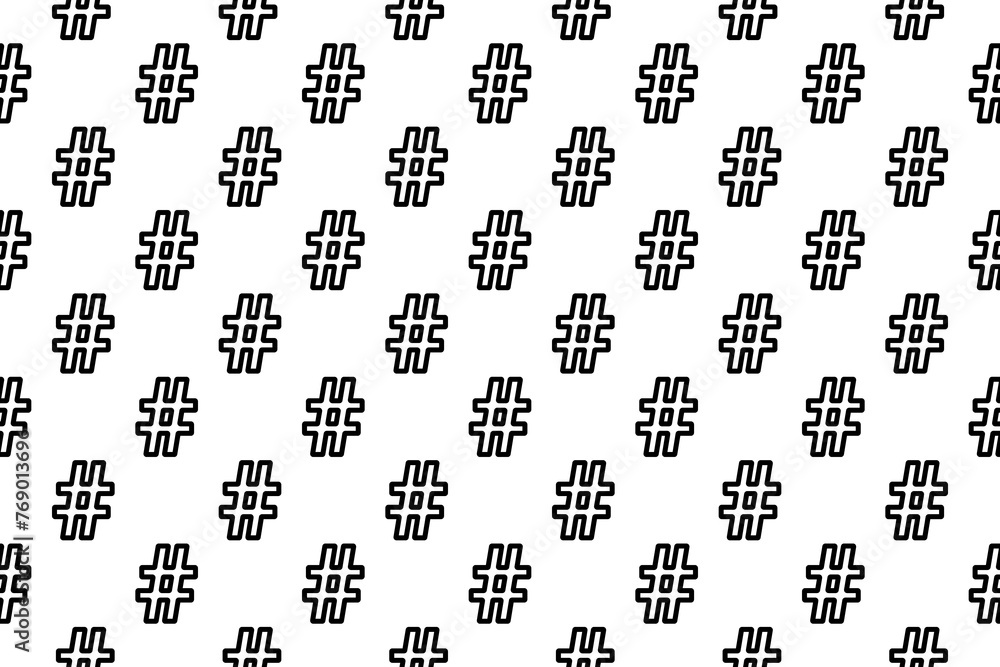 Poster seamless pattern completely filled with outlines of hash symbols. elements are evenly spaced. illust