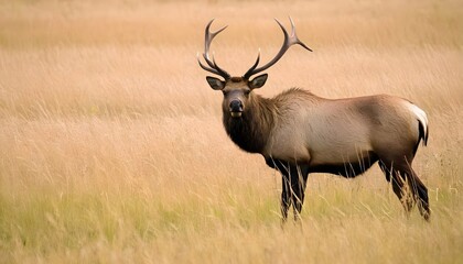 Naklejka na ściany i meble An Elk Standing In A Field Of Tall Grass Blending