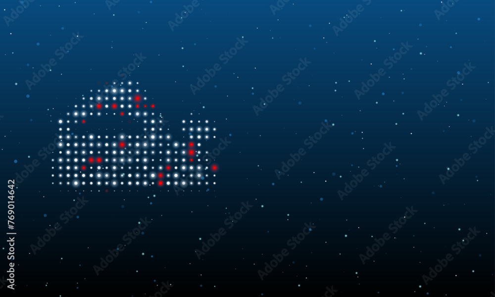 Poster on the left is the electric plane symbol filled with white dots. background pattern from dots and ci