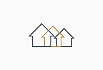 Arrow House Logo. Minimalist Outline Real Estate Logotype Concept usable for Architecture, apartment, house, home, construction, Residential, Property, Icon Vector Template Element