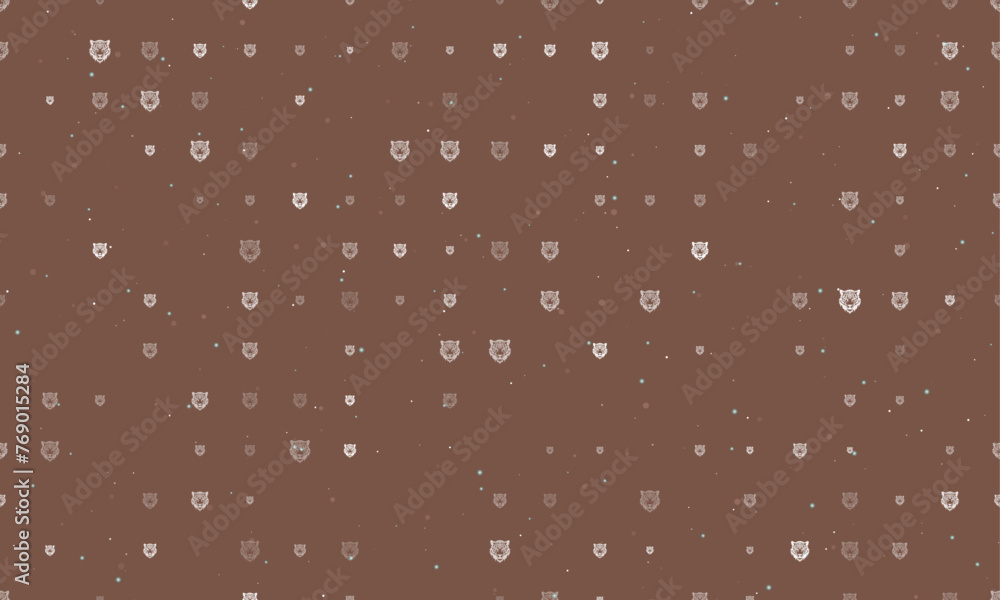 Poster seamless background pattern of evenly spaced white tiger head symbols of different sizes and opacity