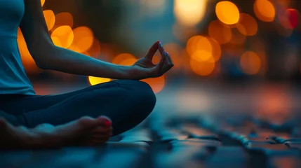 Foto op Plexiglas Psychic women embrace spirituality through meditation and yoga amidst esoteric bokeh lights © Ilja