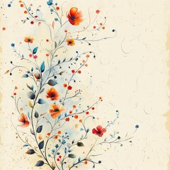 An elegant and beautiful boutique stationery design featuring a whimsical hand-drawn floral vine motif in soft watercolors
