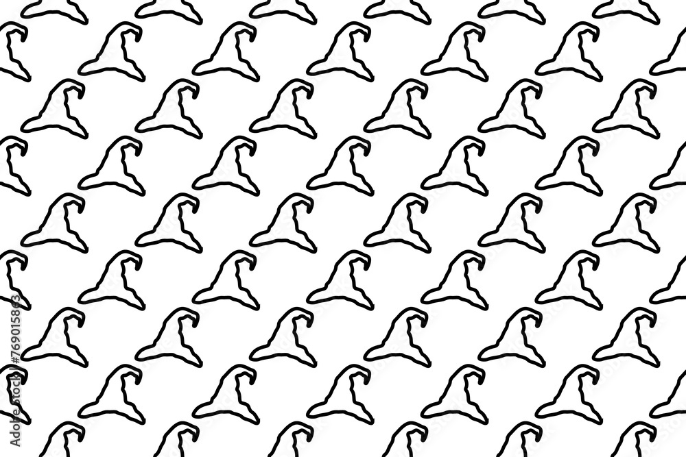 Poster seamless pattern completely filled with outlines of wizard hat symbols. elements are evenly spaced. 