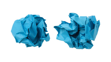 Blue crumpled paper balls isolated on transparent background