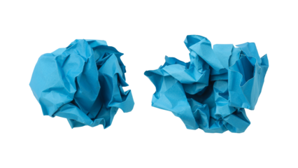 Blue crumpled paper balls isolated on transparent background
