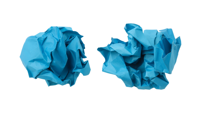 Blue crumpled paper balls isolated on transparent background