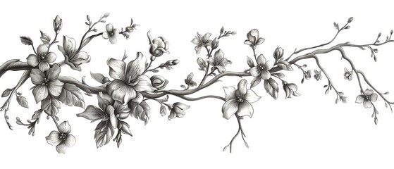 An exquisite floral vine illustration, meticulously crafted with a hint of playfulness, ideal for upscale decor or premium paper goods