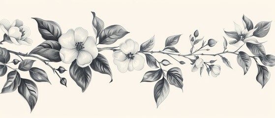 An elegant floral vine design, intricate and whimsical, ideal for upscale wallpaper or luxurious stationery