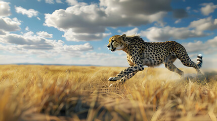 Agile cheetah sprinting across the vast African savannah - obrazy, fototapety, plakaty