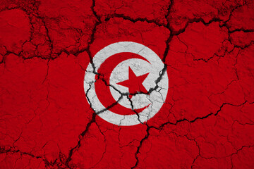 Close-Up of a Wrinkled and Cracked Old Republic of Tunisia Flag