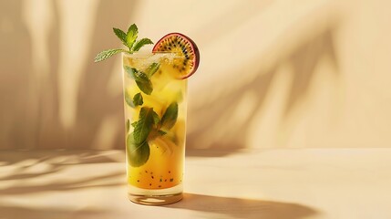 a high-quality AI image for product photography, showcasing a passion fruit mojito
