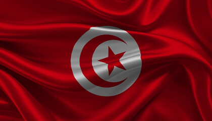 Bright and Wavy Republic of Tunisia Flag Background