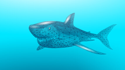  Ocean shark bottom view from below. Open toothy dangerous mouth with many teeth. Underwater blue sea waves clear water shark vector illustration