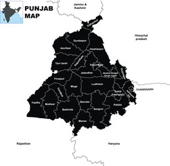 Silhouette Punjab map vector illustration on white background