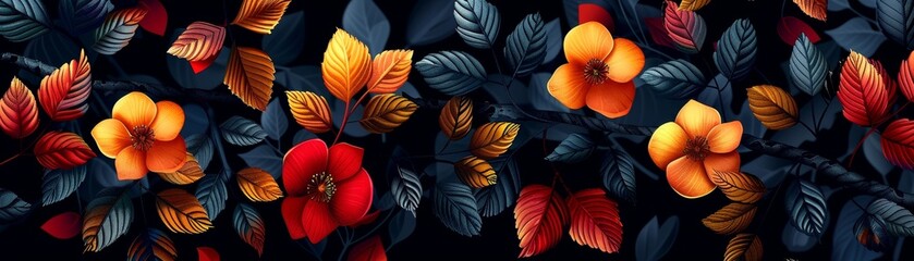 Stylish, modern floral vine design is abstract, colorful, seamless for trendy home decor or fashion textiles - obrazy, fototapety, plakaty