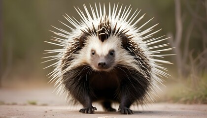 A Porcupine With Its Back To The Viewer Displayin - obrazy, fototapety, plakaty