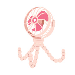 Modern pink table fan with flexible legs isolated on white background. Hand drawn flat vector fan.