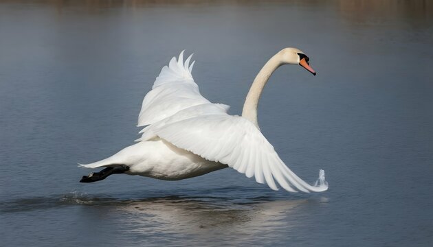 A Swan With Its Wings Half Opened Gliding Gracefu