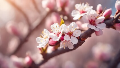 Naklejka premium Close-up of delicate cherry blossoms in soft morning light