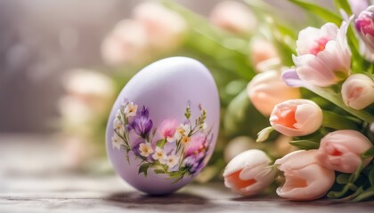 Obraz na płótnie Canvas Hand-painted easter egg with spring flowers