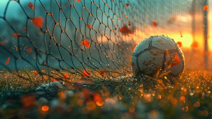 Moment of a soccer goal on mixed media.