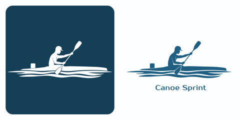 Emblem of athlete in a sports canoe during race.