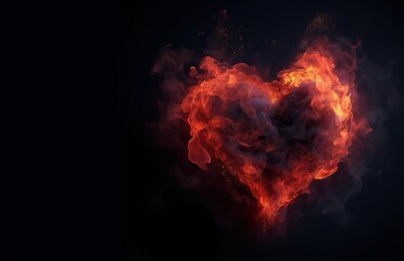 Heart made of fire in black background with copy space - obrazy, fototapety, plakaty