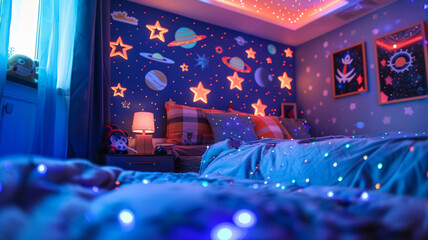 Children's bedroom with space theme.