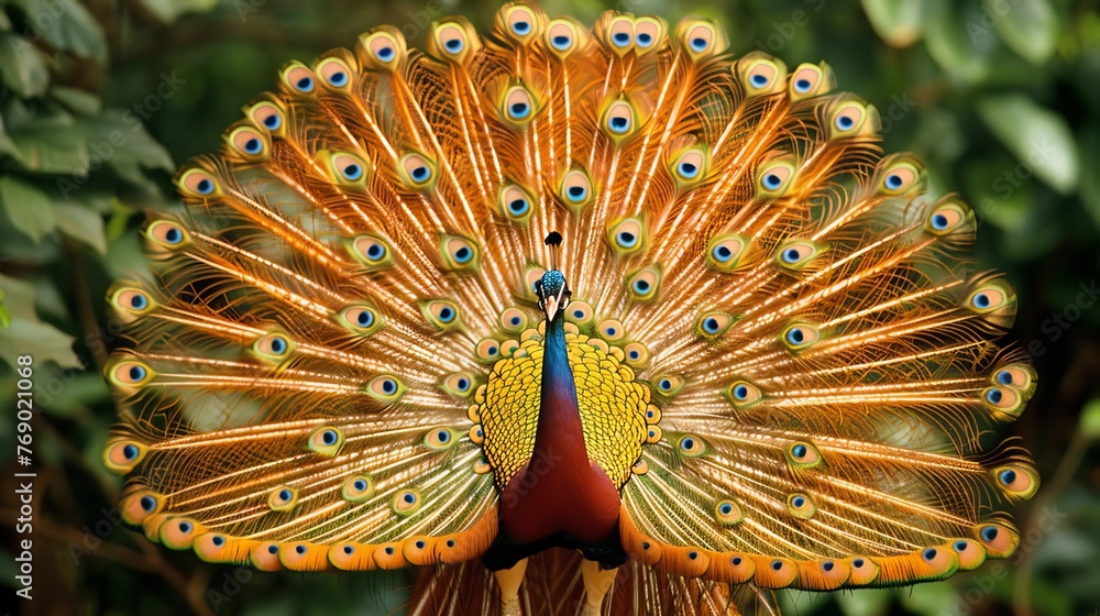 Poster detailed macro shots capturing vibrant peacock feather patterns in close up view