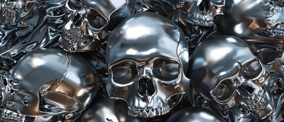 3D Metallic Skulls Gothic Seamless Pattern