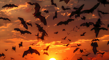 Crepuscular bats emerging from their daytime roosts