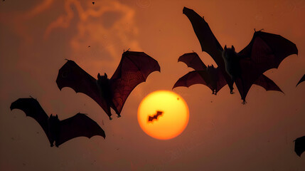 Crepuscular bats silhouetted against the evening sky