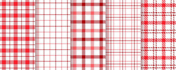 Cloth seamless pattern. Vichy red white background. Set tartan checkered prints. Picnic plaid tablecloth. Buffalo table texture. Kitchen napkin backdrop. Gingham cloth textile. Vector illustration