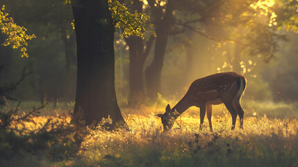 Crepuscular deer grazing as the last light fades