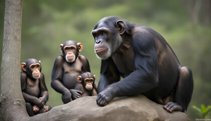 A Dominant Alpha Male Chimpanzee Keeping A Watchfu - obrazy, fototapety, plakaty