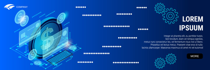 Modern flat design style banner vector template. Online banking, money transfer, financial transaction flat 3d isometric concept