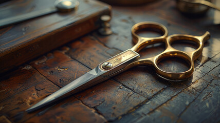 Vintage scissors on wooden table - Powered by Adobe
