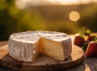 Blue cheese with strawberries closeup