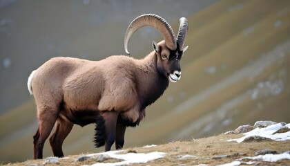 An Ibex With Its Fur Fluffed Up Against The Cold - obrazy, fototapety, plakaty