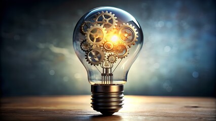 A light bulb with gears inside, symbolizing creative thinking and invention.