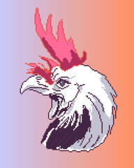 Rooster colorful in pixel art style. Color illustration for design