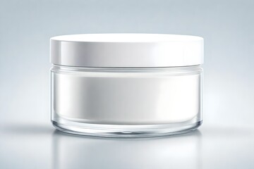 Realistic white glass jar with plastic lid for cosmetics - body cream, butter, scrub, foundation cream, gel, skin care, powder Package template.  mock up HD .