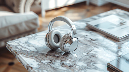 Headphones on a marble surface.