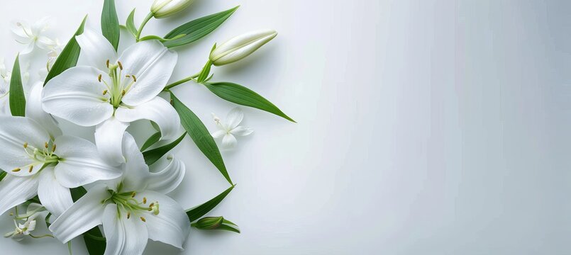 Funeral lily on white background with ample space available for strategic text placement