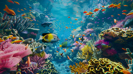 Fototapeta na wymiar Dazzling tropical fish weaving through vibrant coral gardens
