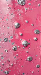 pink background with silver circles.