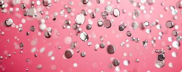 pink background with silver circles.